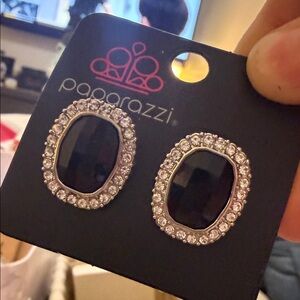 Paparazzi Black and Silver Oval Earrings